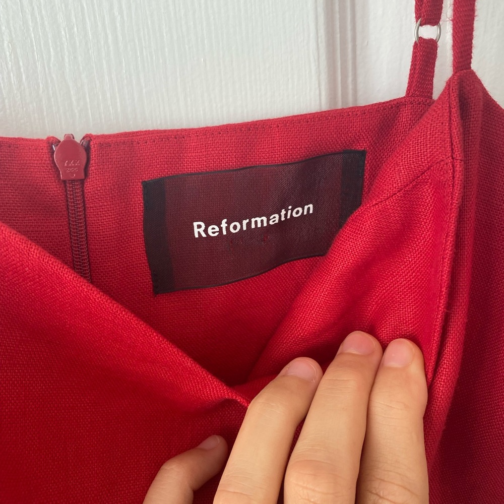 NEW with Tags Reformation Red Olivia MIDI Linen Dress - Picture 9 of 10